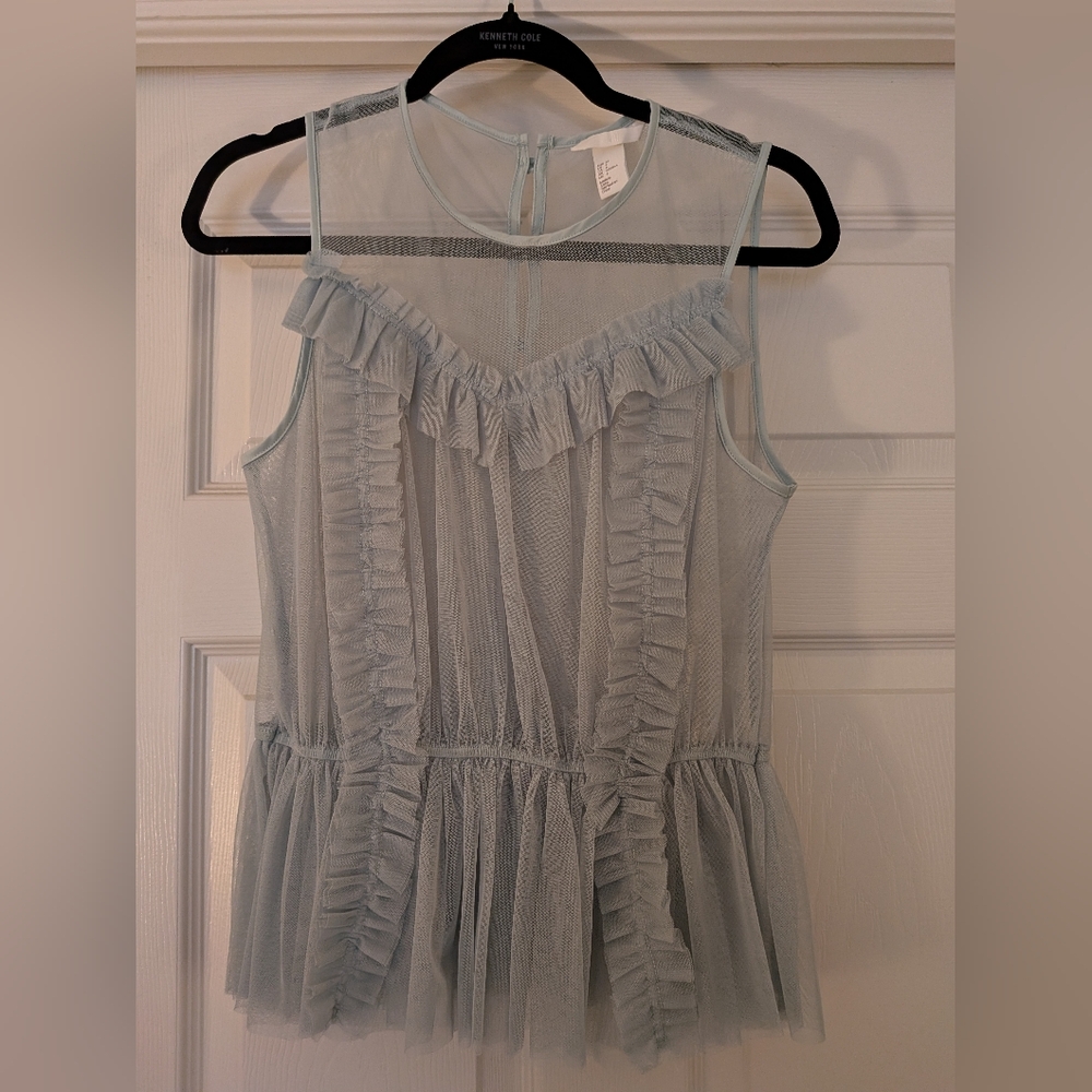 H&M Sheer Ruffle Blouse - Light Green